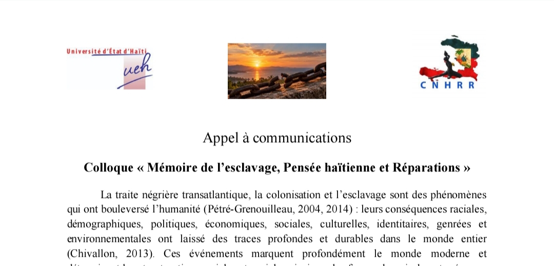 Appel à communications_Colloque « Mémoire de l’esclavage, Pensée haïtienne et Réparations »